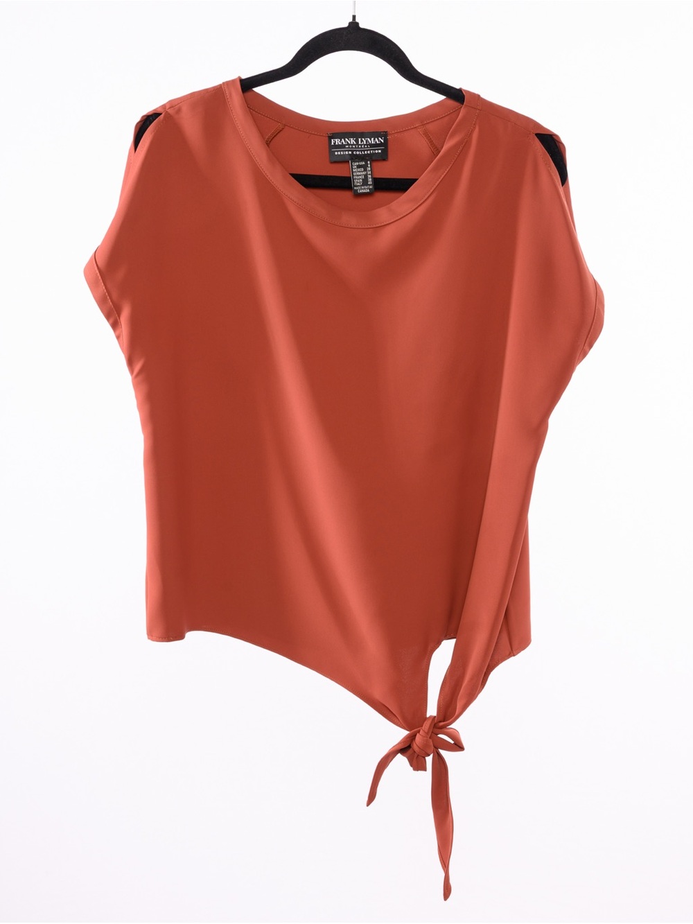 Frank Lyman Design Rust Orange Tie-Hem Short Sleeve Blouse